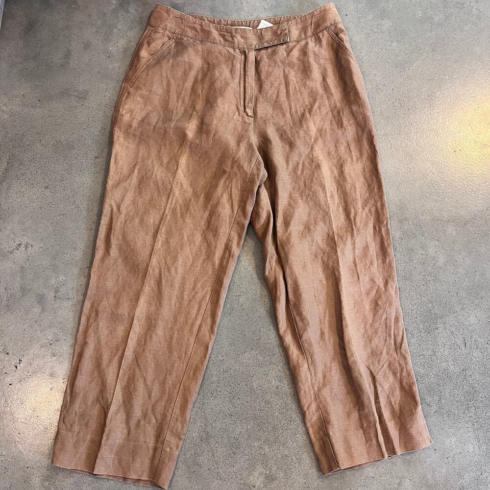 Ann Trinity Brown Linen cropped straight leg pants womens 4 trouser capri bottom